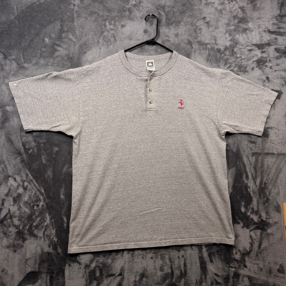 Ferrari Henley Shirt Mens XL Gray Short Sleeve Embroidered Logo Cotton Deluxe